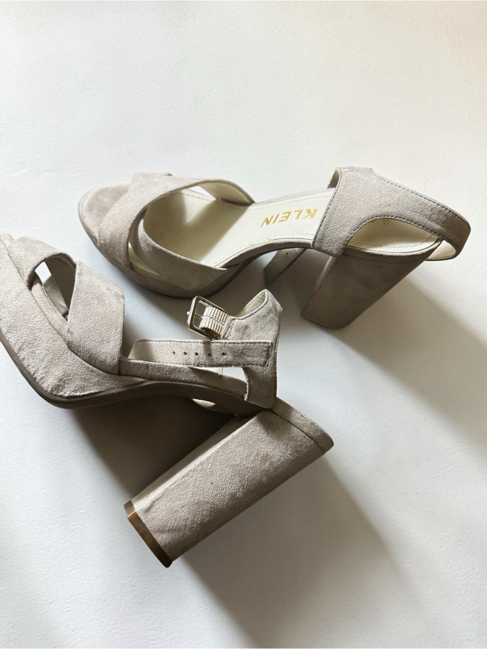 Anne Klein Taupe Suede Block Heel Sandals